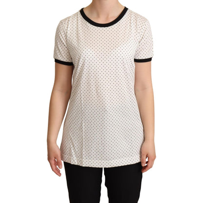Dolce & Gabbana White Dotted Crewneck Cotton T-shirt