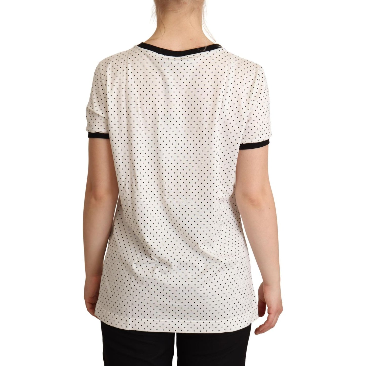 Dolce & Gabbana White Dotted Crewneck Cotton T-shirt