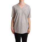 Dolce & Gabbana Elegant Gray V-Neck Cotton Tee Dolce & Gabbana Dark Gray
