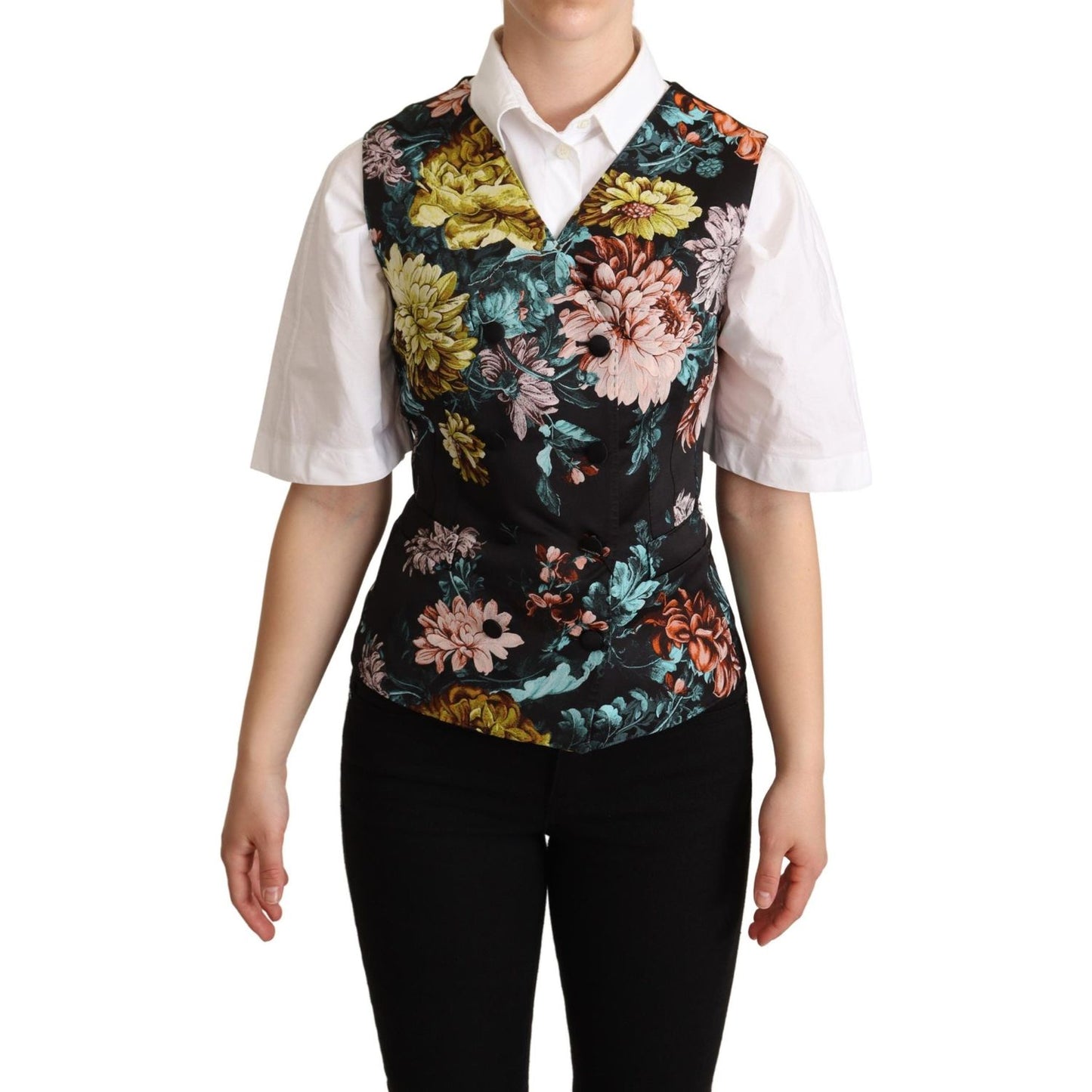 Dolce & Gabbana Black Jacquard Floral Waistcoat Vest