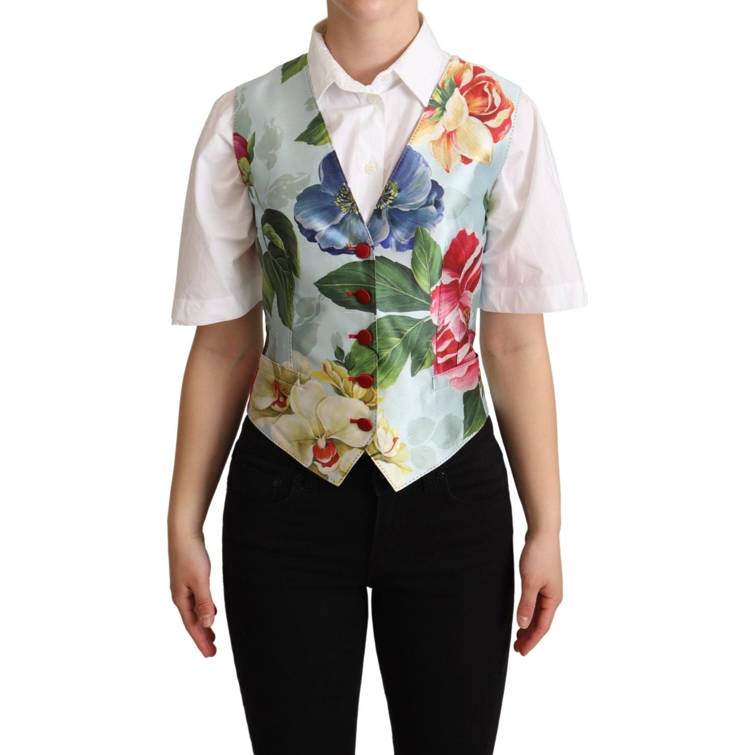 Dolce & Gabbana Mint Green Floral Silk Waistcoat Vest