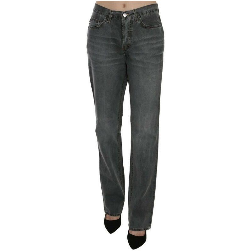 Just Cavalli Gray Washed Mid Waist Straight Denim Pants Jeans