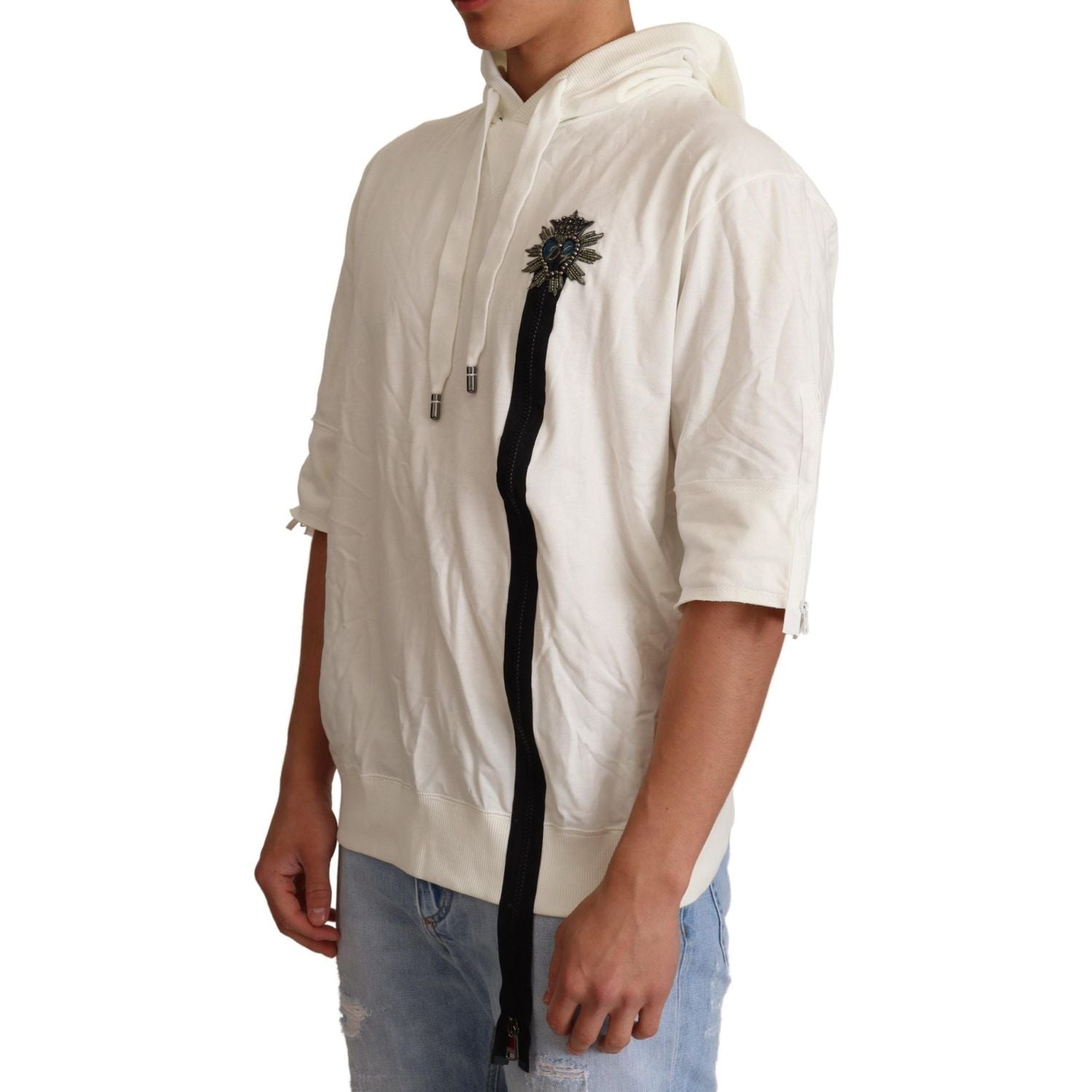 سترة Dolce &amp; Gabbana الرائعة المصنوعة من القطن باللون الأبيض الفاتح مع غطاء رأس