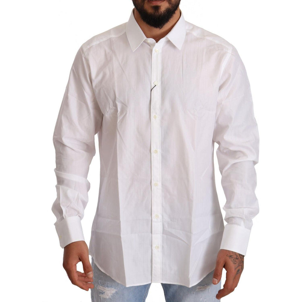 Dolce & Gabbana White Cotton Slim Fit Men MARTINI Shirt TSH6552 -44