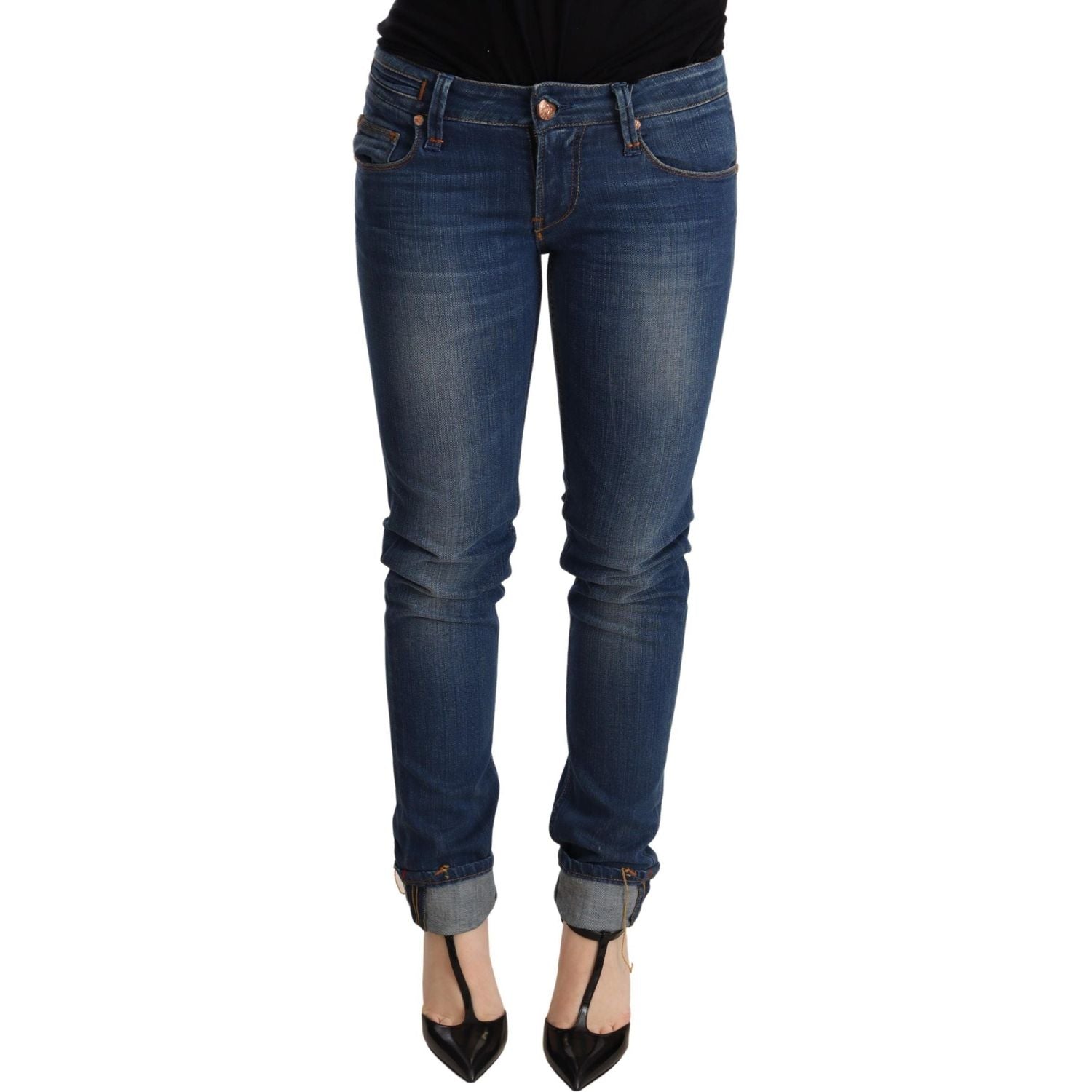 Acht Blue Washed Low Waist Skinny Denim Jeans Pant