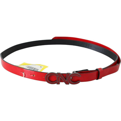 Costume National Red Black Reversible Leather Logo Buckle Belt WOMAN BELTS