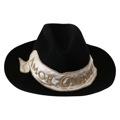 Dolce & Gabbana Black Lapin Amor Gignit Wide Brim Panama Hat