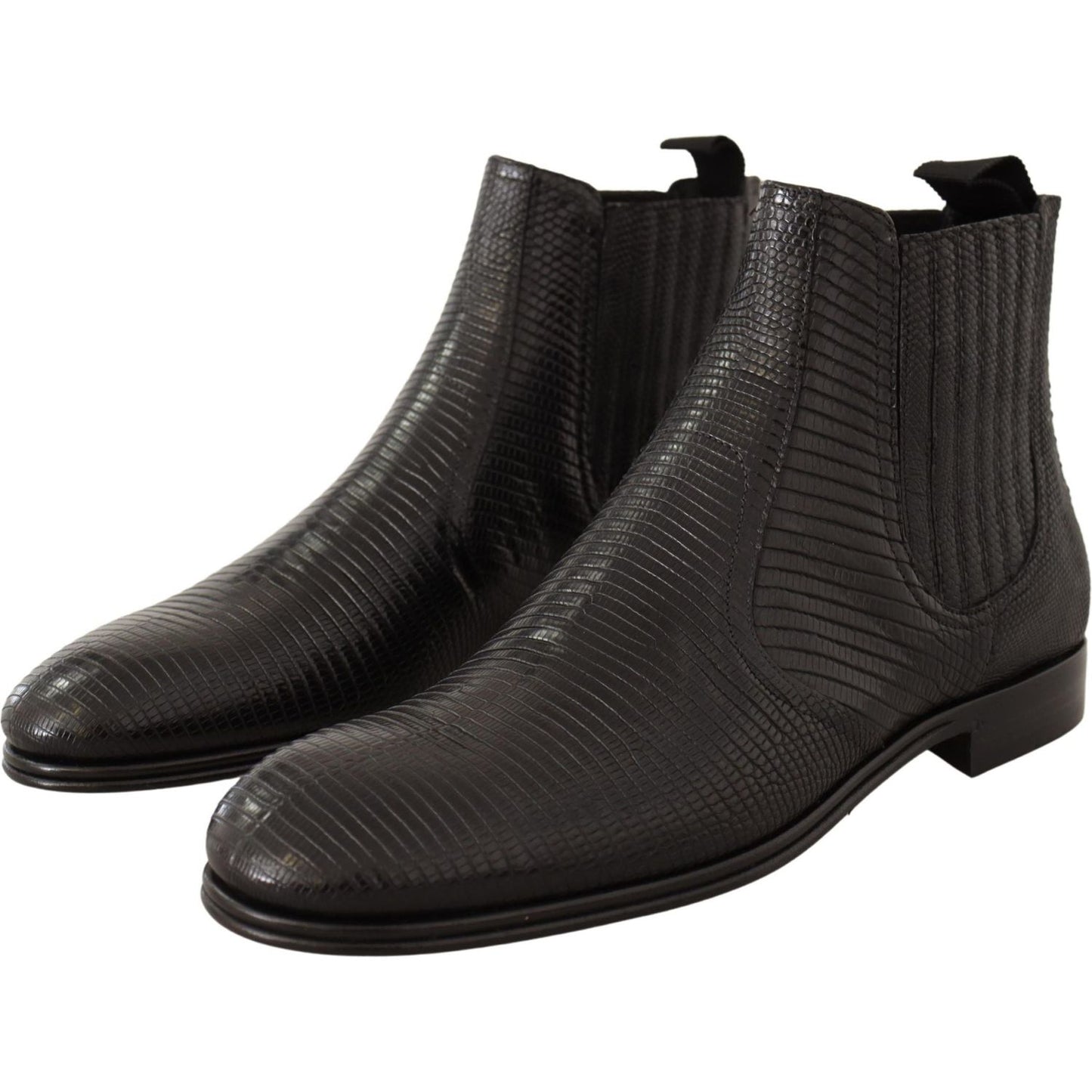 Dolce & Gabbana Black Leather Lizard Skin Ankle Boots MAN BOOTS