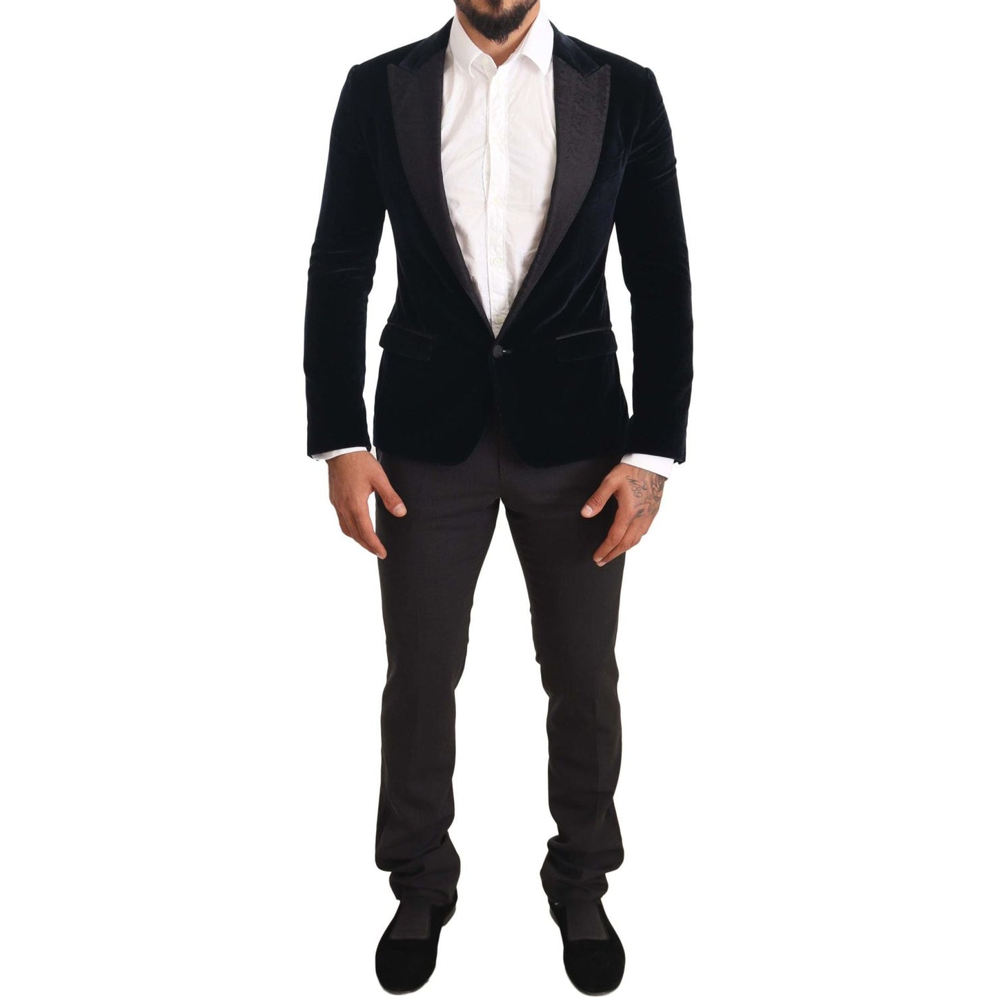 Dolce & Gabbana Blue Velvet Cotton Slim Fit Smoking Suit