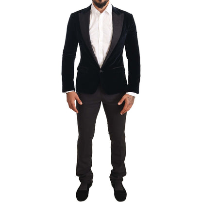 Dolce & Gabbana Blue Velvet Cotton Slim Fit Smoking Suit