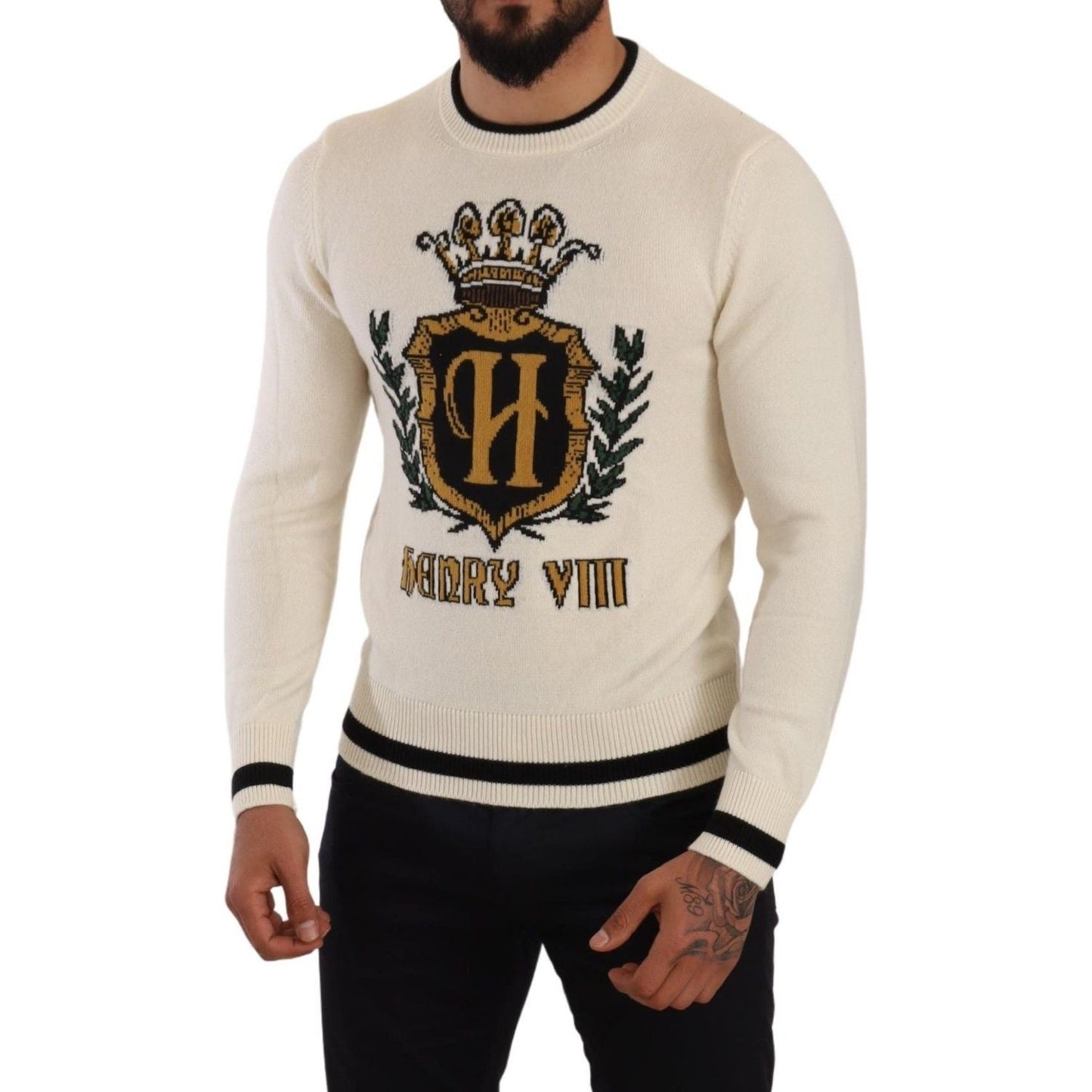 Dolce & Gabbana White Heraldic Cashmere Pullover Sweater TSH6578 -44