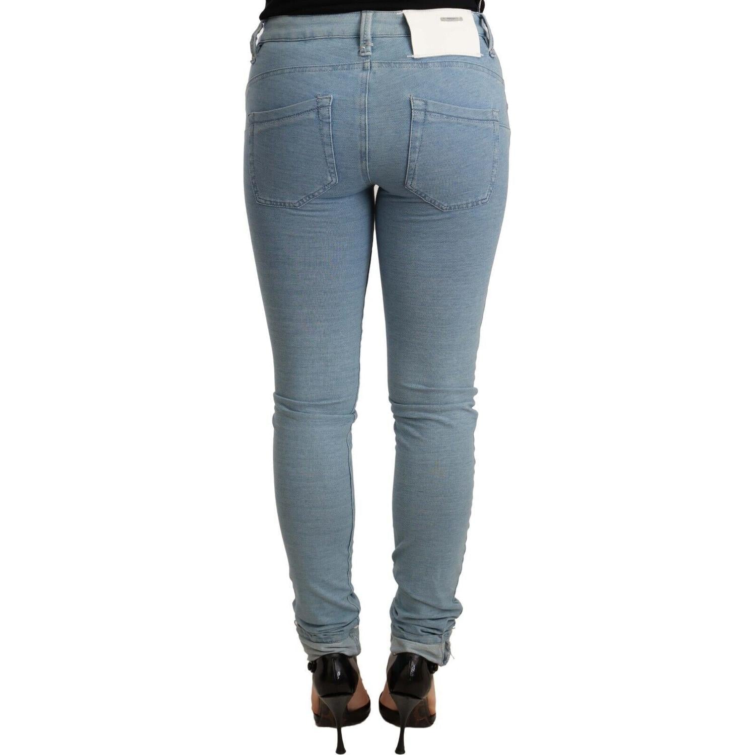 Acht Blue Cotton Stretch Hem Slim Fit Women Denim Trouser