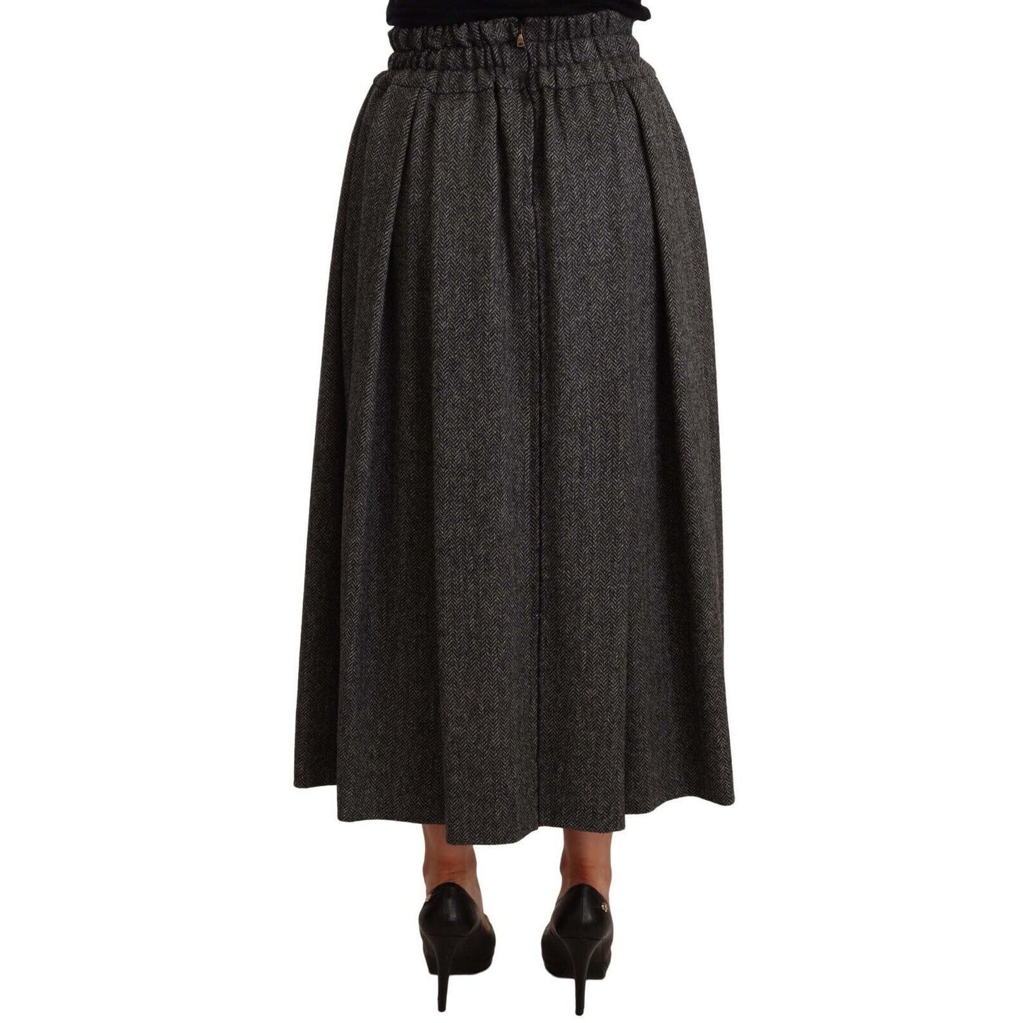 Dolce & Gabbana Gray Wool High Waist A-line PIECE Skirt