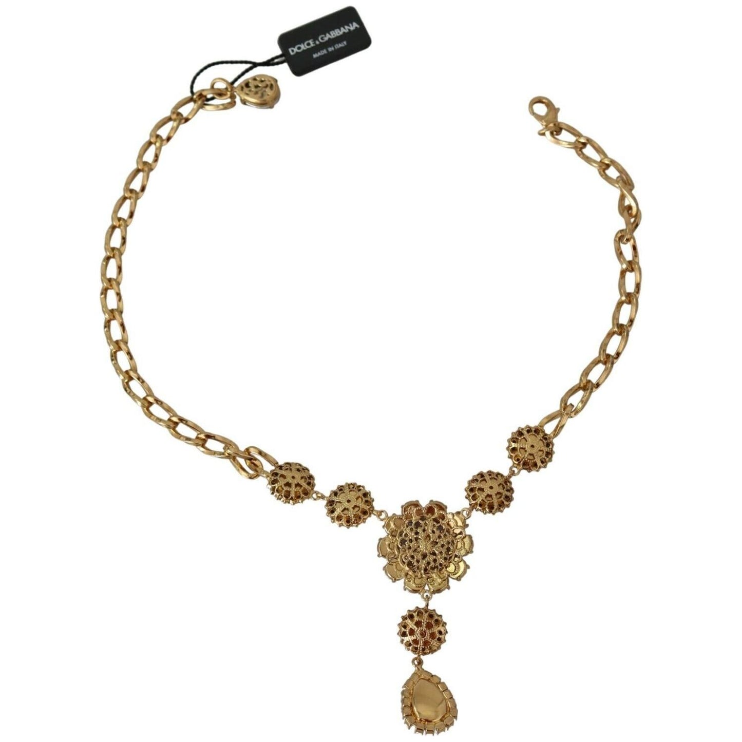 Dolce & Gabbana Pink Gold Brass Crystal Purple Pearl Pendants Necklace