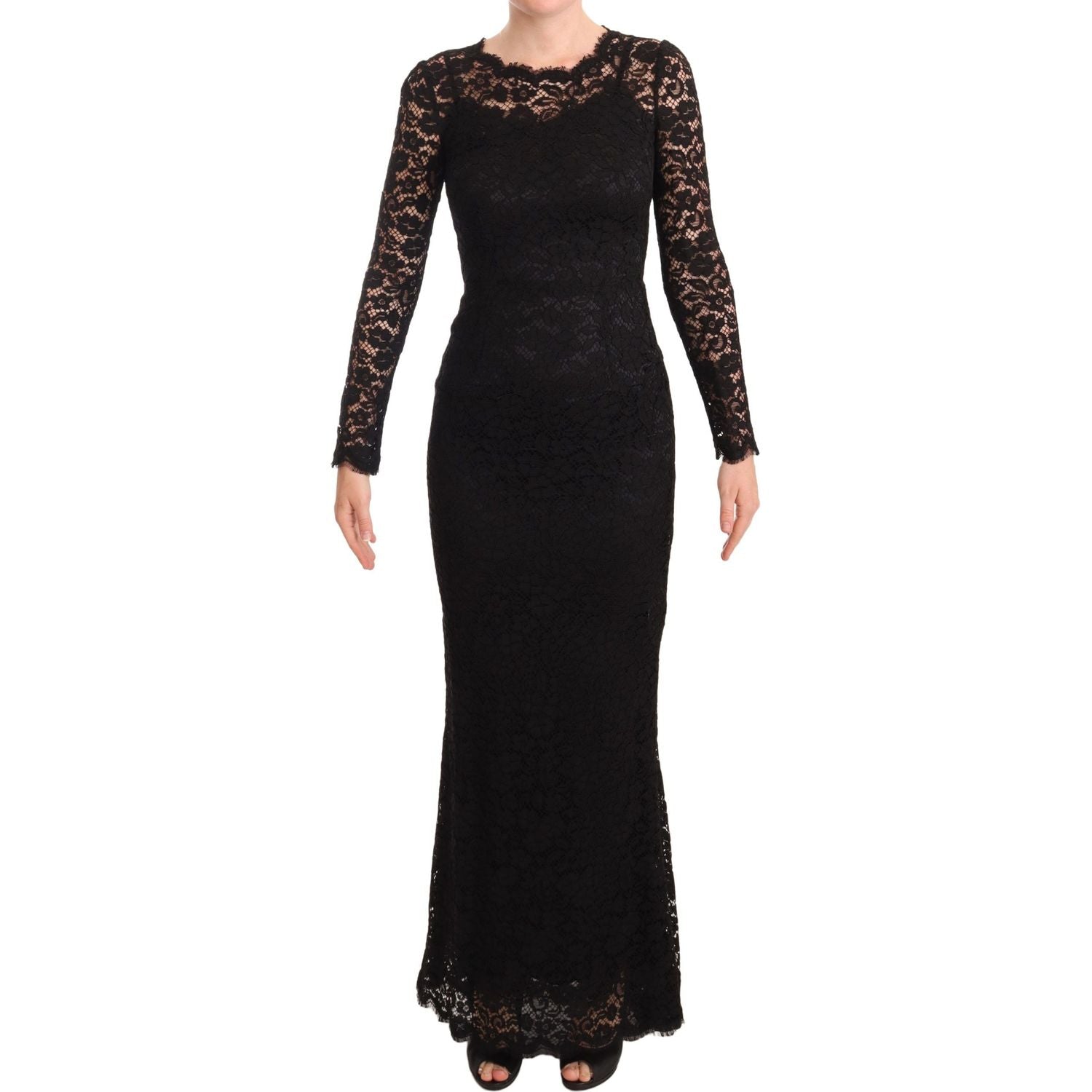 Dolce & Gabbana Black Cotton Lace Mermaid Long Sleeves Dress