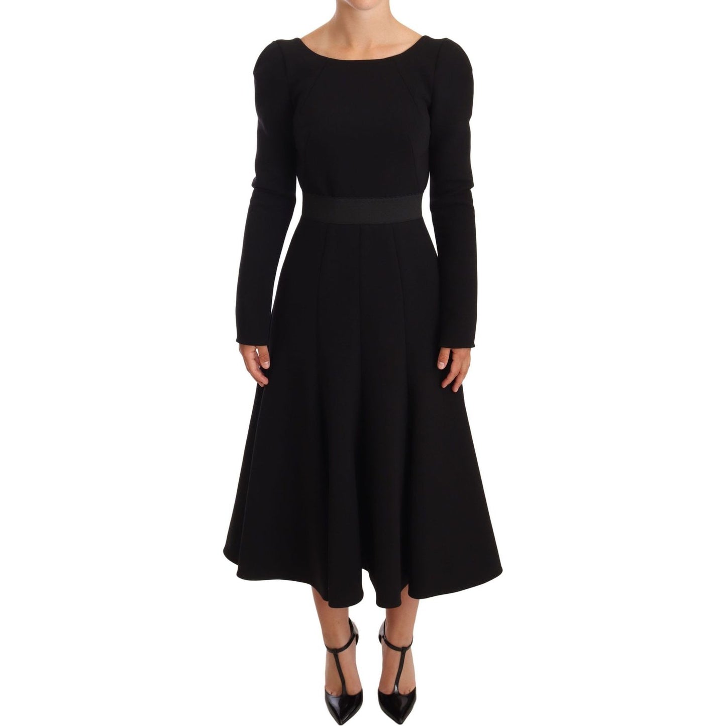 Dolce & Gabbana Black Wool Stretch Sheath Open Back Dress