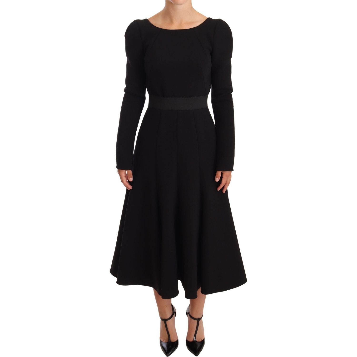 Dolce & Gabbana Black Wool Stretch Sheath Open Back Dress