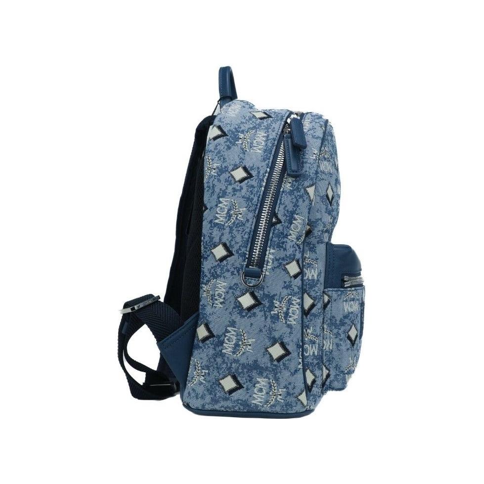 MCM Stark Small Blue Vintage Jacquard Monogram Logo Fabric Backpack Bookbag 36474