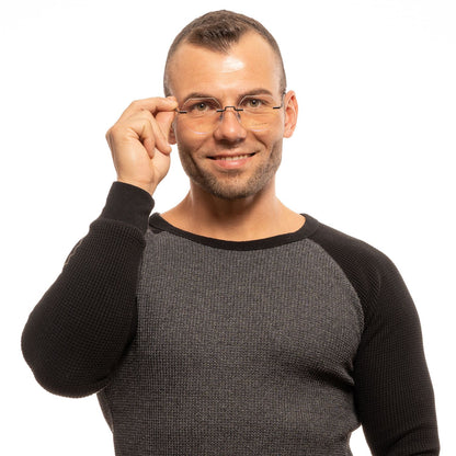 Man wearing Yohji Yamamoto Gray Metal Glasses (Frames) with a warm smile, showcasing rimless, round style and grey color.
