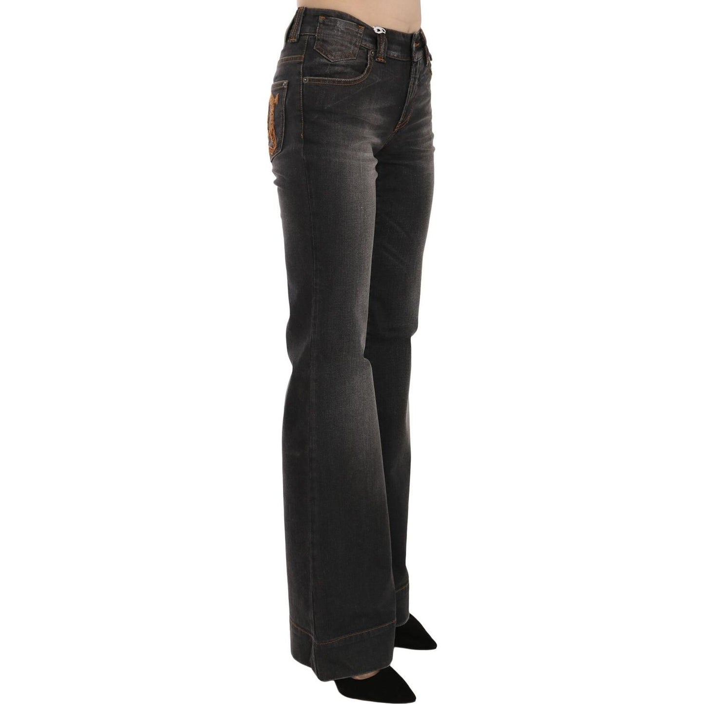 John Galliano Black Washed Mid Waist Flared Denim Casual Jeans Jeans & Pants