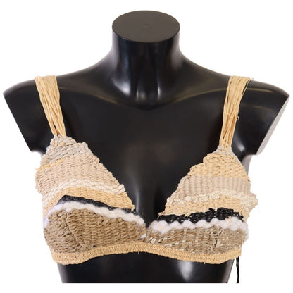 Dolce & Gabbana Beige Straw Raffia Woven Crochet Cover Up Top WOMAN TOPS AND SHIRTS