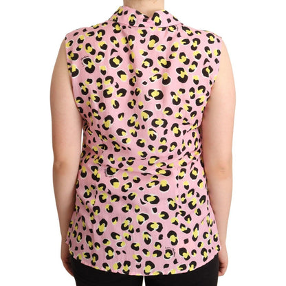 Love Moschino Pink Leopard Print Sleeveless Collared Polo Top WOMAN T-SHIRTS