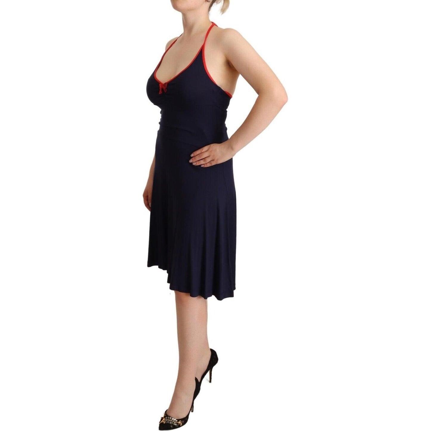 Roccobarocco Navy Blue Sleeveless Halter Sheath Midi Dress WOMAN DRESSES