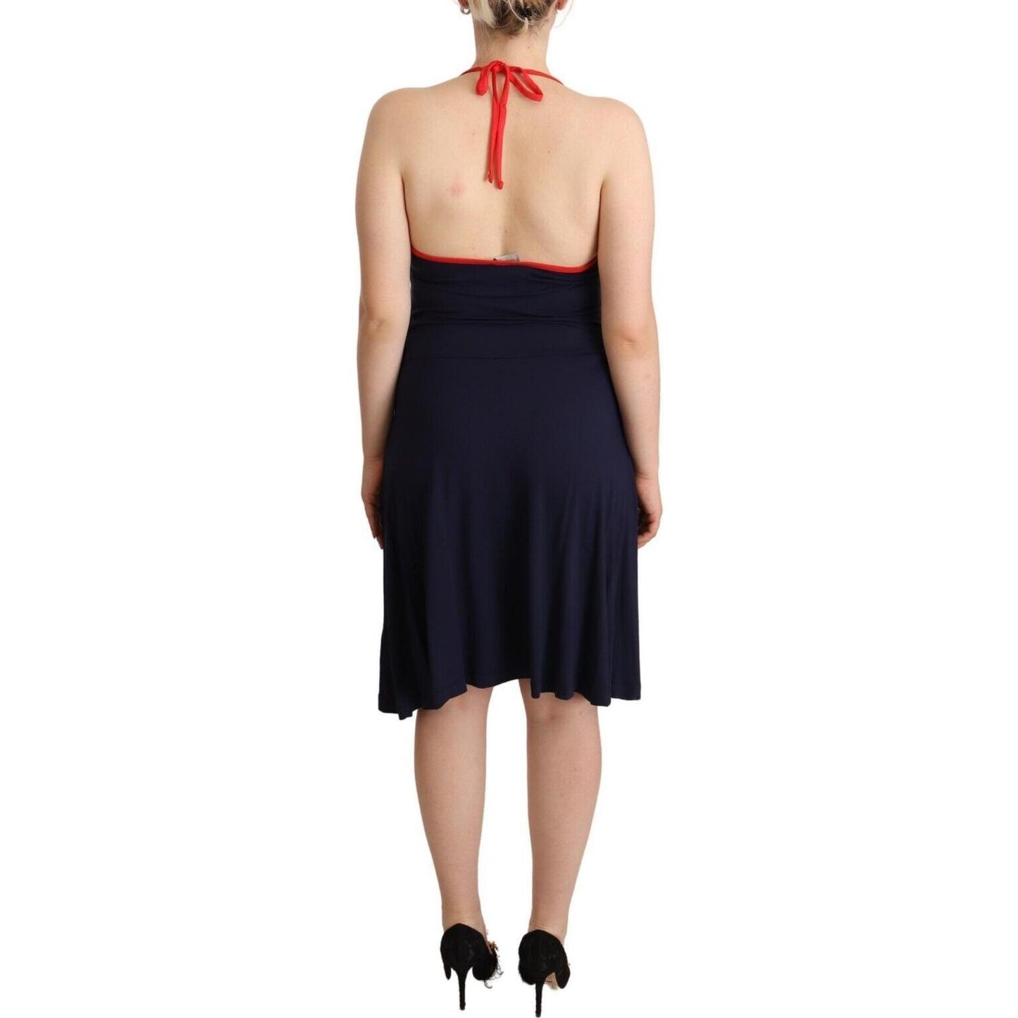Roccobarocco Navy Blue Sleeveless Halter Sheath Midi Dress WOMAN DRESSES