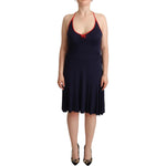 Roccobarocco Navy Blue Sleeveless Halter Sheath Midi Dress WOMAN DRESSES