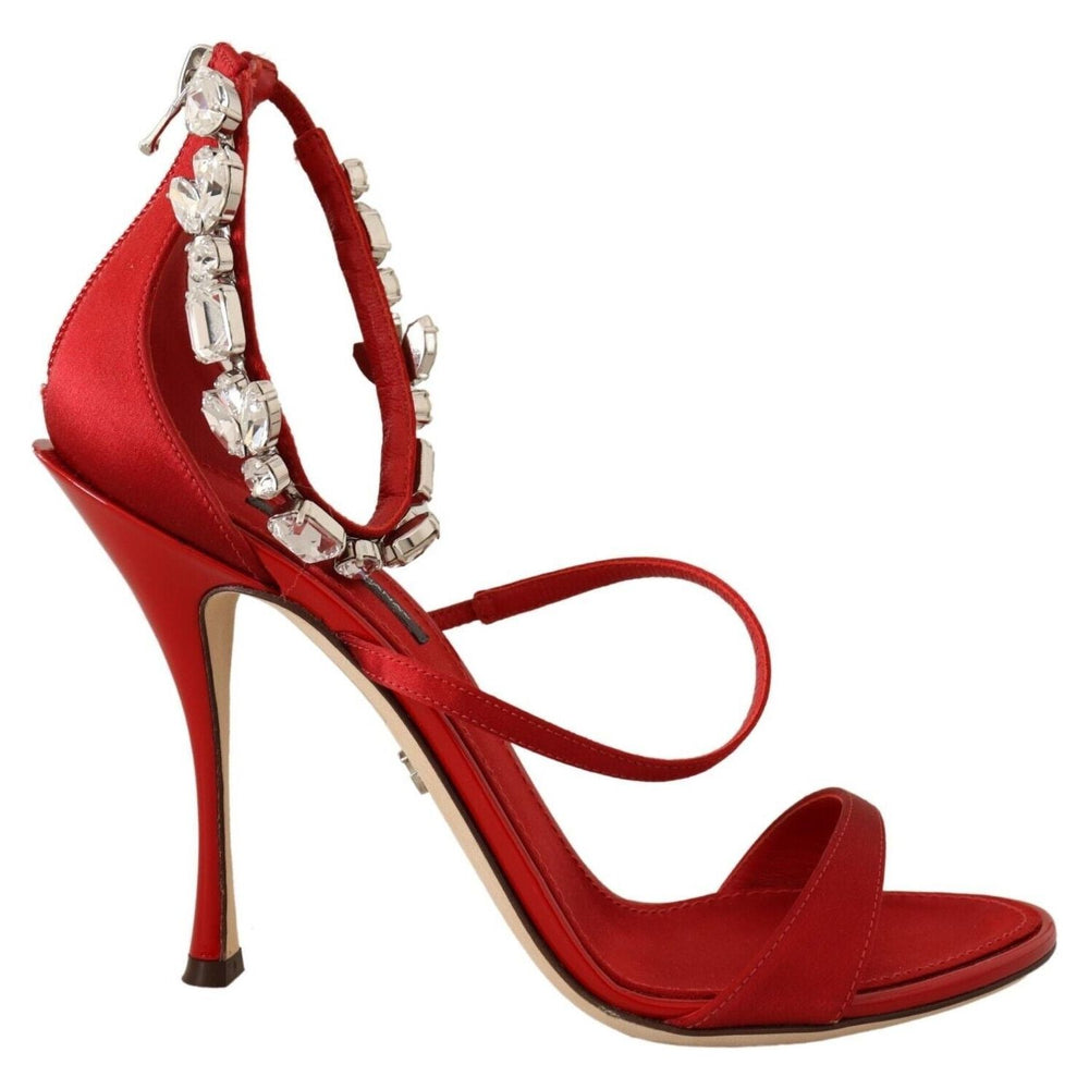 Dolce & Gabbana Red Satin Crystals Sandals Keira Heels Shoes LA9271-38