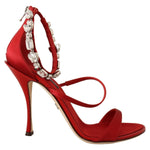 Dolce & Gabbana Red Satin Crystals Sandals Keira Heels Shoes LA9271-38