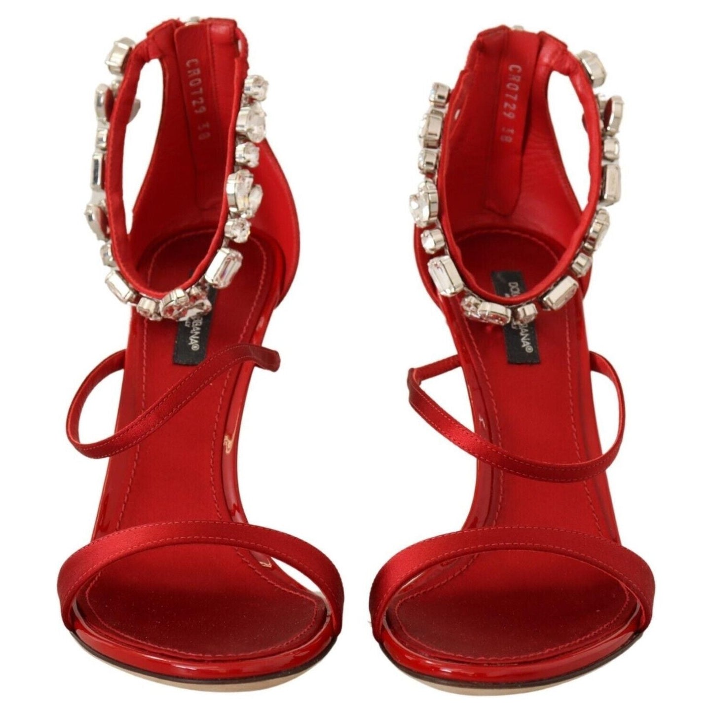 Dolce & Gabbana Red Satin Crystals Sandals Keira Heels Shoes LA9271-38