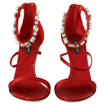 Dolce & Gabbana Red Satin Crystals Sandals Keira Heels Shoes LA9271-38