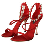 Dolce & Gabbana Red Satin Crystals Sandals Keira Heels Shoes LA9271-38