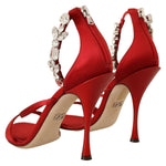 Dolce & Gabbana Red Satin Crystals Sandals Keira Heels Shoes LA9271-38