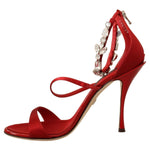 Dolce & Gabbana Red Satin Crystals Sandals Keira Heels Shoes LA9271-38