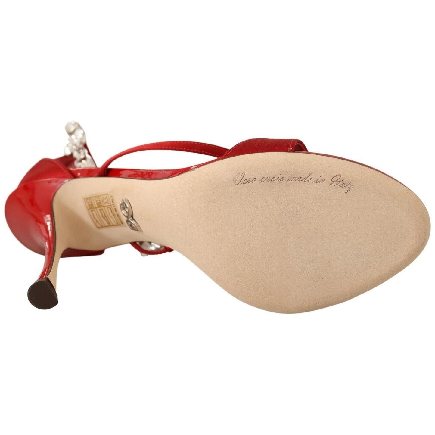 Dolce & Gabbana Red Satin Crystals Sandals Keira Heels Shoes LA9271-38