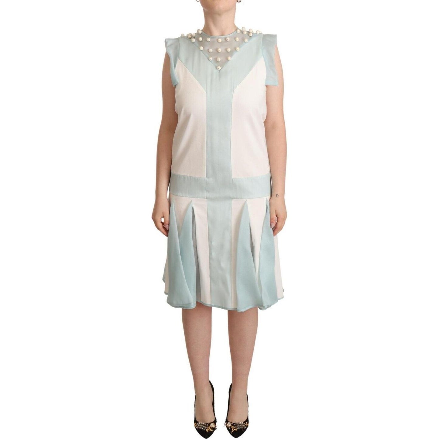 Sergei Grinko Multicolor Faux Pearl Sleeveless Shift Midi Dress WOMAN DRESSES