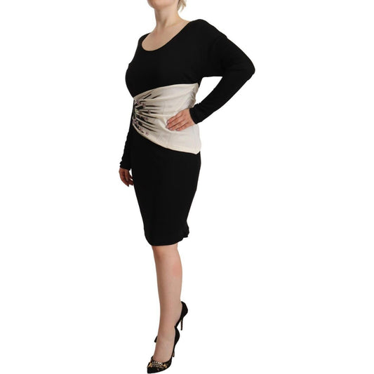 Roberto Cavalli Black Silver Sheath Knee Length Dress WOMAN DRESSES