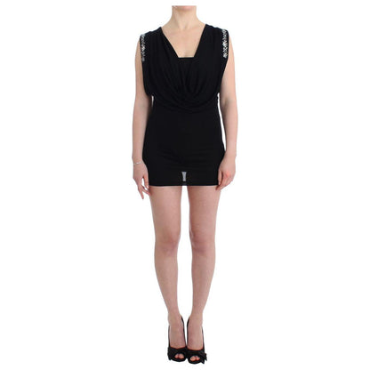 Roccobarocco Black Embellished Jersey Mini Sheath Short Dress Dresses