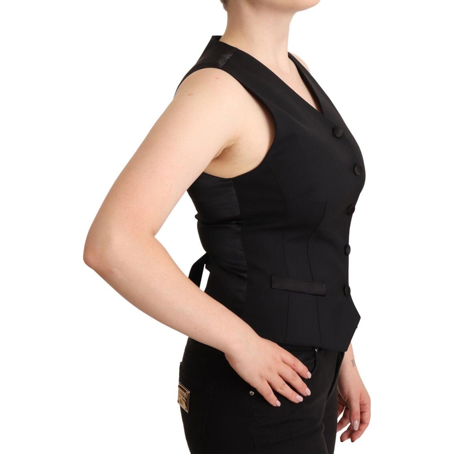 Dolce & Gabbana Black Button Down Sleeveless Viscose Vest Top 1728,2% Elastane,48% Virgin Wool,67345645728,Black,Clothing,Dolce & Gabbana,IT36|XXS,IT38|XS,IT40|S,IT46|XL,Material: 50% Viscose,New with tags,Suits & Blazers - Clothing,Tops & T-Shirts - Wome