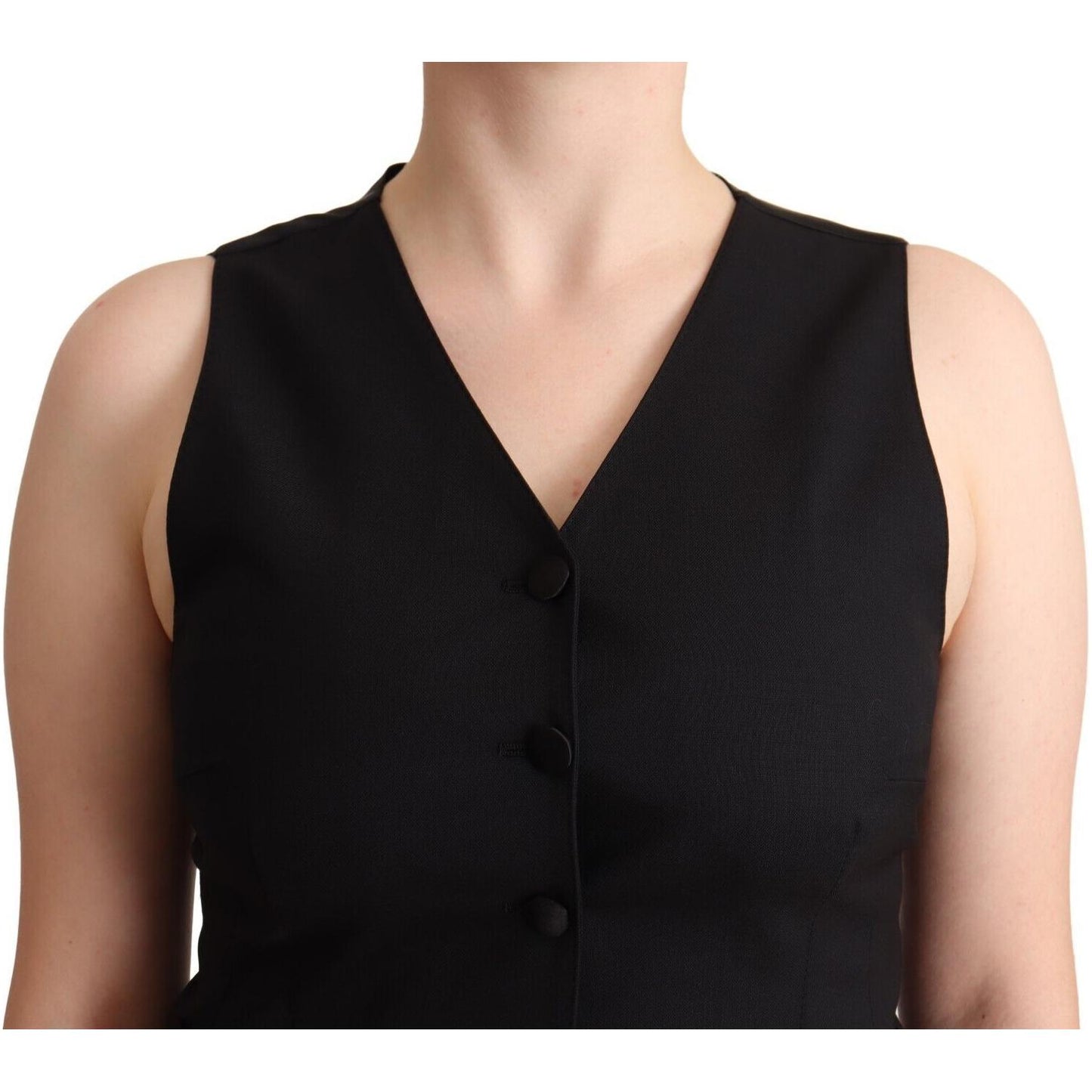 Dolce & Gabbana Black Button Down Sleeveless Viscose Vest Top 1728,2% Elastane,48% Virgin Wool,67345645728,Black,Clothing,Dolce & Gabbana,IT36|XXS,IT38|XS,IT40|S,IT46|XL,Material: 50% Viscose,New with tags,Suits & Blazers - Clothing,Tops & T-Shirts - Wome
