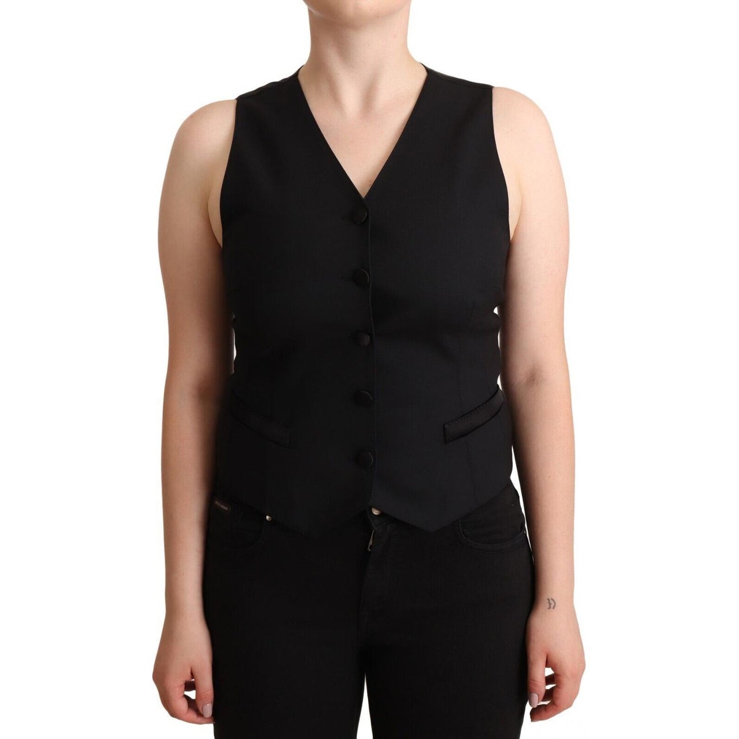 Dolce & Gabbana Black Button Down Sleeveless Viscose Vest Top 1728,2% Elastane,48% Virgin Wool,67345645728,Black,Clothing,Dolce & Gabbana,IT36|XXS,IT38|XS,IT40|S,IT46|XL,Material: 50% Viscose,New with tags,Suits & Blazers - Clothing,Tops & T-Shirts - Wome