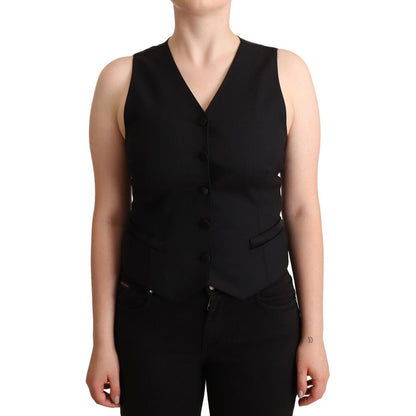 Dolce & Gabbana Black Button Down Sleeveless Viscose Vest Top 1728,2% Elastane,48% Virgin Wool,67345645728,Black,Clothing,Dolce & Gabbana,IT36|XXS,IT38|XS,IT40|S,IT46|XL,Material: 50% Viscose,New with tags,Suits & Blazers - Clothing,Tops & T-Shirts - Wome