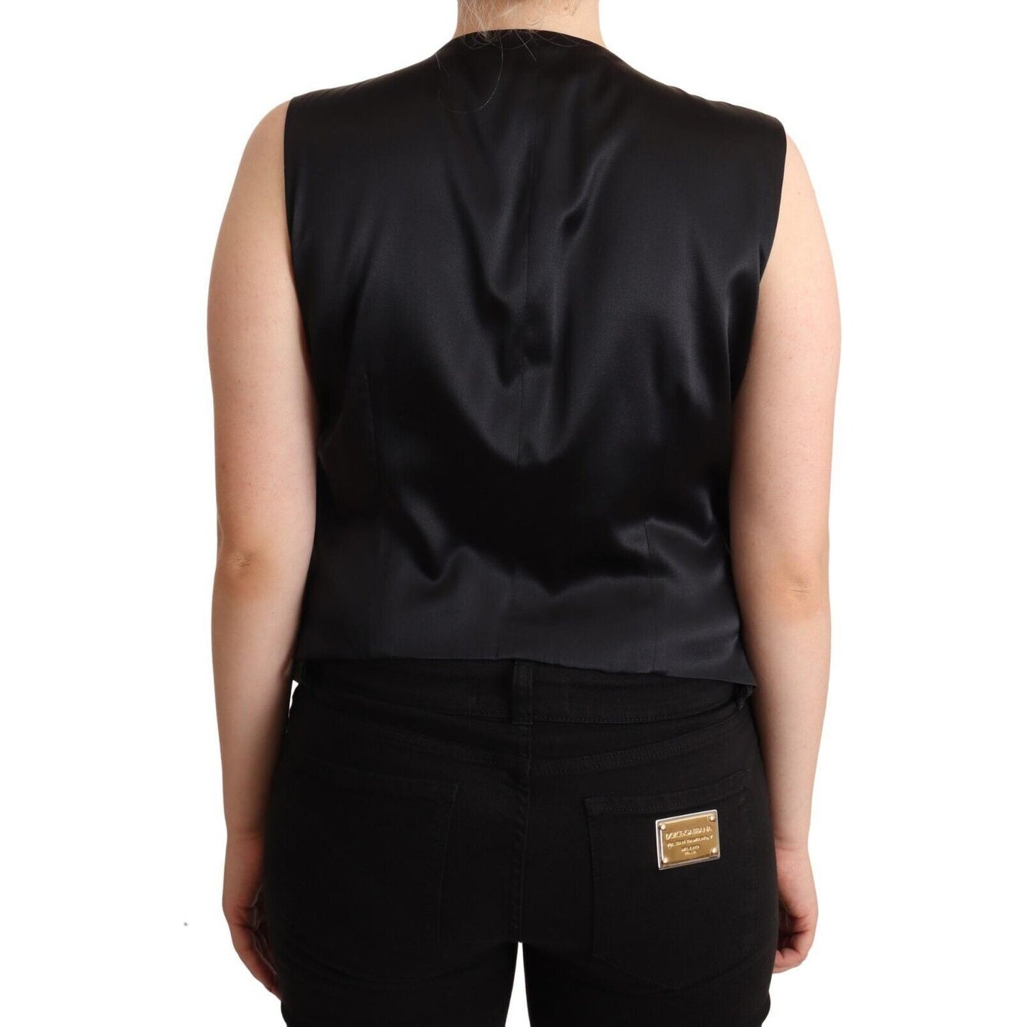 Dolce & Gabbana Black Button Down Sleeveless Vest Waiscoat Top 1728,2% Elastane,30% Silk,67345645728,Black,Clothing,Dolce & Gabbana,IT50|3XL,Material: 68% Cotton,New with tags,Suits & Blazers - Clothing,Tops & T-Shirts - Women - Clothing,Waistcoats - Suit