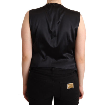 Dolce & Gabbana Black Button Down Sleeveless Vest Waiscoat Top 1728,2% Elastane,30% Silk,67345645728,Black,Clothing,Dolce & Gabbana,IT50|3XL,Material: 68% Cotton,New with tags,Suits & Blazers - Clothing,Tops & T-Shirts - Women - Clothing,Waistcoats - Suit