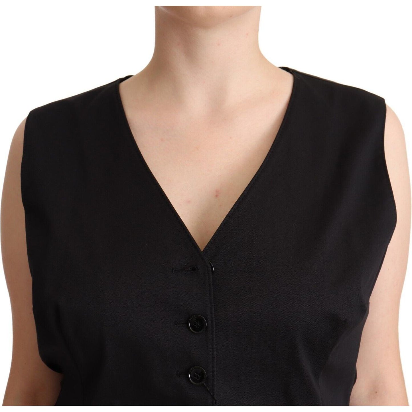 Dolce & Gabbana Black Button Down Sleeveless Vest Waiscoat Top 1728,2% Elastane,30% Silk,67345645728,Black,Clothing,Dolce & Gabbana,IT50|3XL,Material: 68% Cotton,New with tags,Suits & Blazers - Clothing,Tops & T-Shirts - Women - Clothing,Waistcoats - Suit