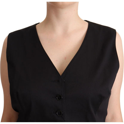 Dolce & Gabbana Black Button Down Sleeveless Vest Waiscoat Top 1728,2% Elastane,30% Silk,67345645728,Black,Clothing,Dolce & Gabbana,IT50|3XL,Material: 68% Cotton,New with tags,Suits & Blazers - Clothing,Tops & T-Shirts - Women - Clothing,Waistcoats - Suit