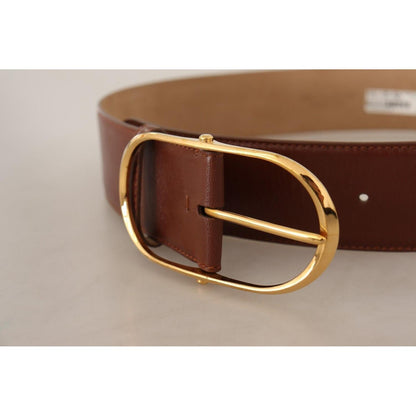 Dolce & Gabbana Brown Leather Gold Metal Oval Buckle Belt
