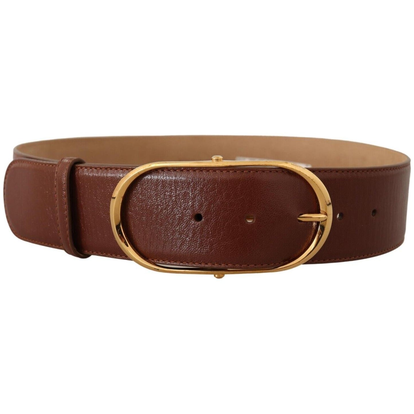 Dolce & Gabbana Brown Leather Gold Metal Oval Buckle Belt